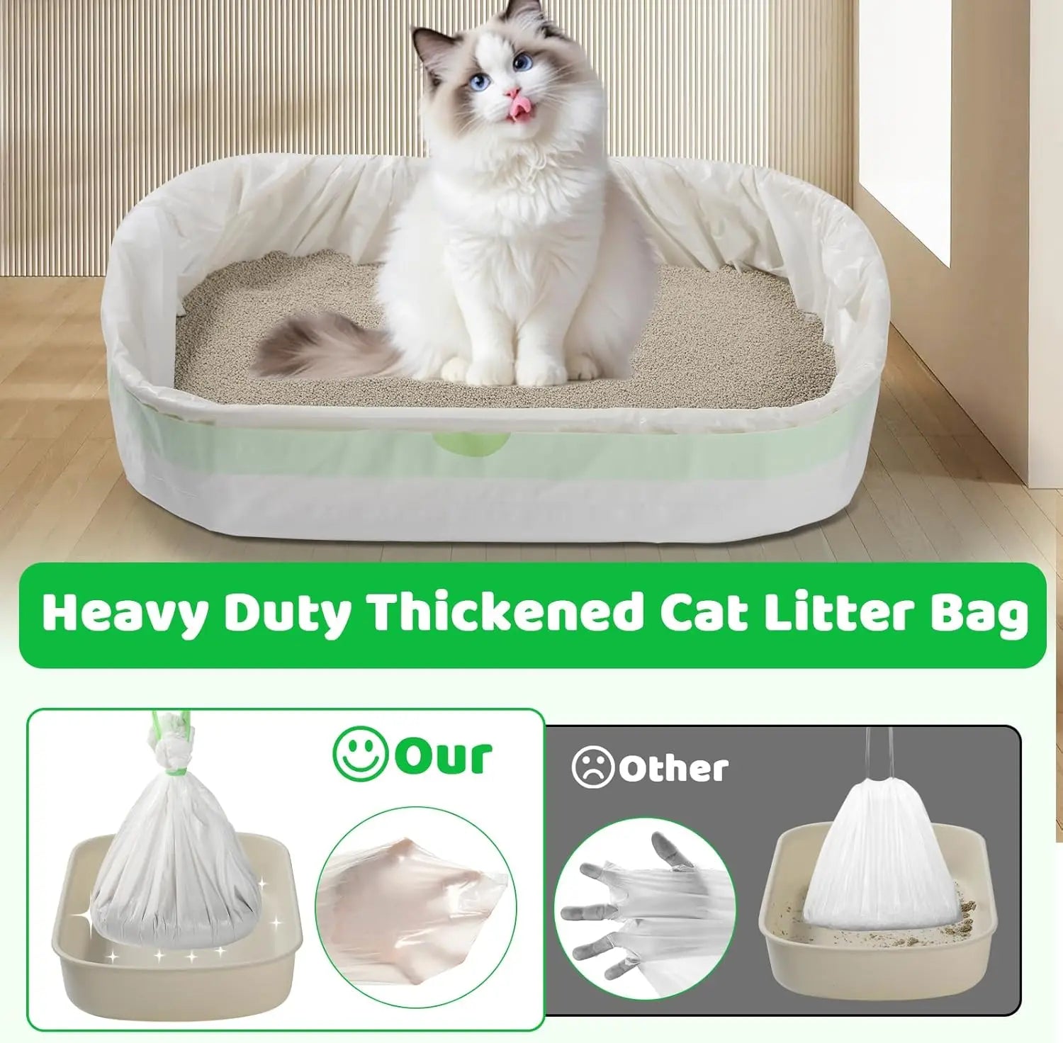 Heavy Duty Extra Thick Litter Pan Liners,Jumbo Drawstring Cat Litter Bags,Large Litter Box Liners 37x18inch 1/2/5 Rolls