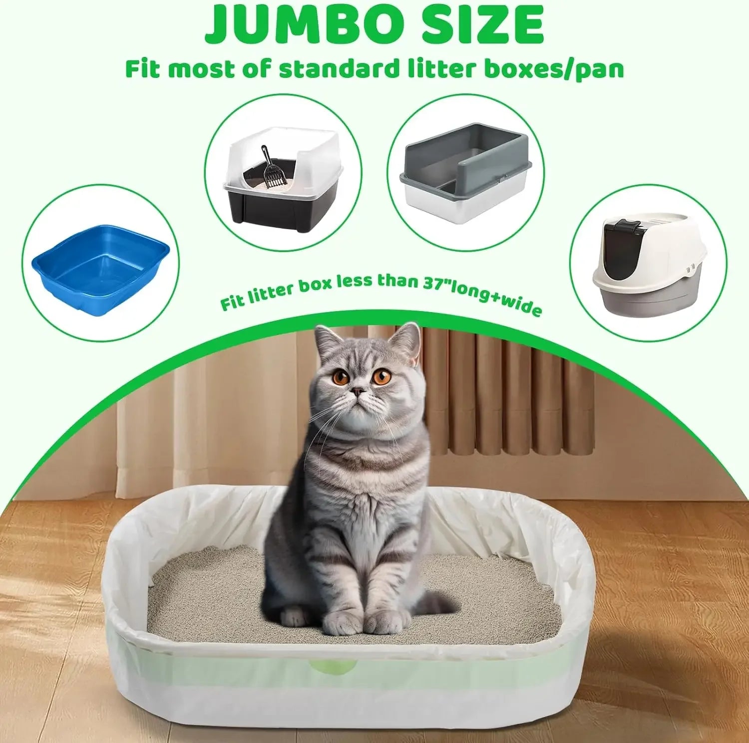 Heavy Duty Extra Thick Litter Pan Liners,Jumbo Drawstring Cat Litter Bags,Large Litter Box Liners 37x18inch 1/2/5 Rolls